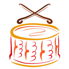 Drum and drumsticks, musical instrument