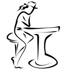 A man sitting on a round chair at a round table, creative, abstraction