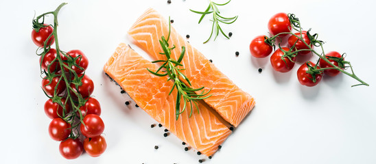 Slices of the fresh salmon on white