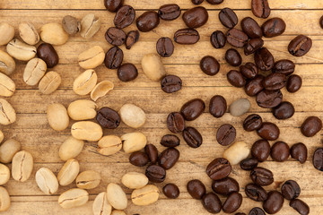 Dried and roasted coffee beans.