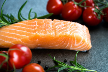 Fresh salmon on the cutting board. 