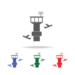 tower controller and plane icon. Elements of airport multi colored icons. Premium quality graphic design icon. Simple icon for websites, web design, mobile app, info graphics