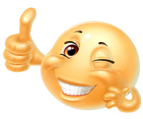 Emoji, smile, thumbs up, isolated on white