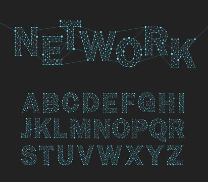 font design network technology, alphabet, vector illustration.