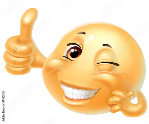 Emoji Smile Thumbs Up Isolated On White Emoji Smile Thumbs Up Isolated On White