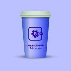 cryptocurrency coffee. coffee cup with bitcoin wallet on it