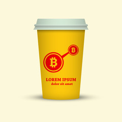 cryptocurrency coffee cup with bitcoin wallet