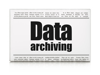 Information concept: newspaper headline Data Archiving on White background, 3D rendering