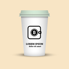 cryptocurrency coffee. coffee cup with bitcoin wallet sign