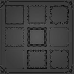 Vintage set of black vector elements. Different square elements for decoration and design frames, cards, menus, backgrounds and monograms. Classic patterns. Set of vintage patterns