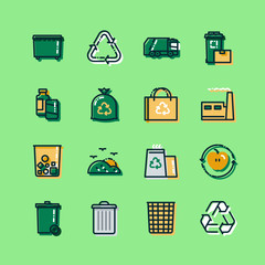 Set of Garbage Related Vector Flat Icons