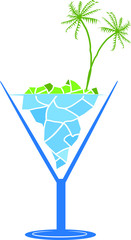 Original concept of a cocktail glass with a landscape.