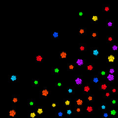 Colorful Bear Footprints. Prints of Paws with Big Claws for Petshop Design or for Goods for Pets. Simple Pattern for Print, Logo or Poster. Vector Confetti Background.