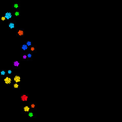 Colorful Bear Footprints. Prints of Paws with Big Claws for Petshop Design or for Goods for Pets. Simple Pattern for Print, Logo or Poster. Vector Confetti Background.