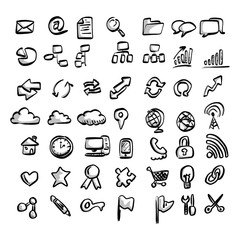 set of business objects with gray shadow vector illustration sketch hand drawn with black lines isolated on white background