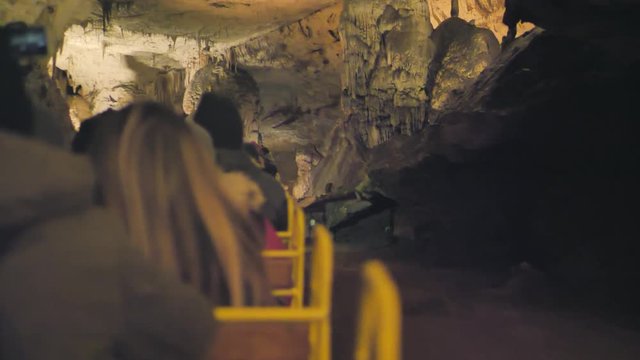 postojna slovenia 01/01/2018: train ride into postojna caves interior