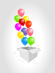 White gift box with balloon on white background. minimal christmas new year concept.