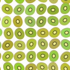 kiwi simple seamless pattern green slice fruit isolated on white background. Vector