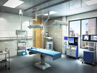 equipment and medical devices in modern operating room 3d render interior