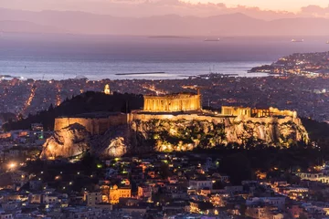 Gordijnen View of Athens and the Acropolis during nightfall © YK