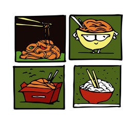 Wok poster design illustration set