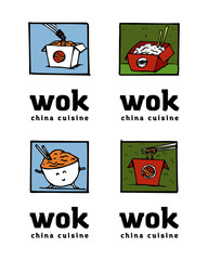 Wok poster design illustration set