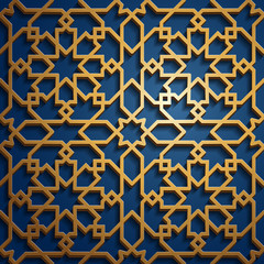 Set of islamic oriental patterns, Seamless arabic geometric ornament collection. Vector traditional muslim background. east culture, indian heritage, arabesque, persian motif, 3D. Ramadan kareem. Gold