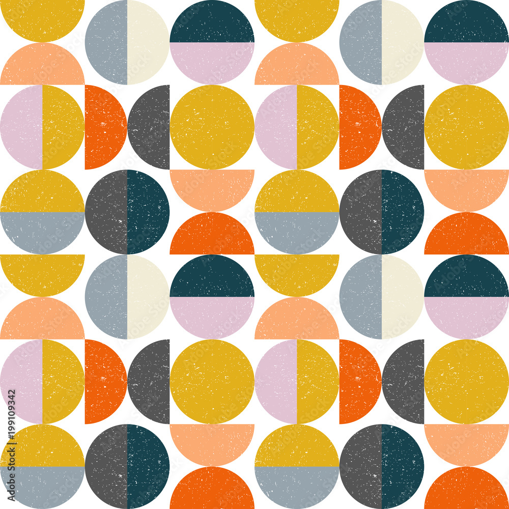 Poster Modern vector abstract seamless geometric pattern with semi circles and circles in retro scandinavian style