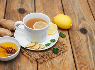 Cup of tea with lemon and ginger