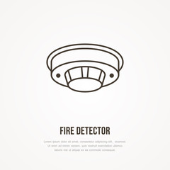 Fire detector sign. Firefighting, safety equipment flat line icon.
