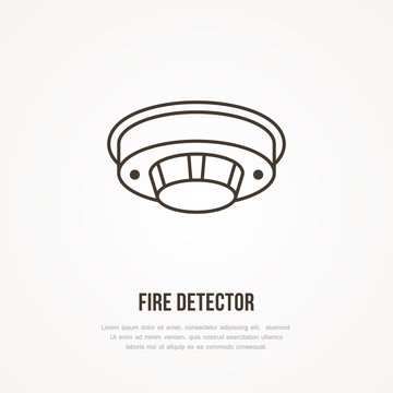 Fire detector sign. Firefighting, safety equipment flat line icon.