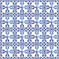 Ceramic tile pattern. Islamic, indian, arabic motifs. Damask seamless pattern. Porcelain ethnic bohemian background.