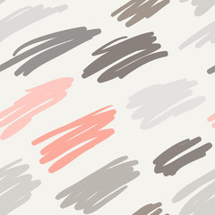 Pastel colored messy random zigzag lines and scrawls hand drawn vector seamless scribble pattern. Careless scratchy pen or pencil doodles. Repeated texture background in light pink & soft grey colors.