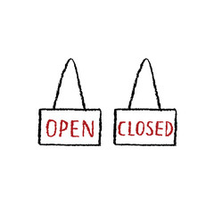 Hand drawn vector illustration of open,close sign on white background.