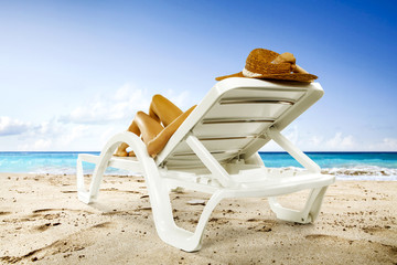 woman in bikini on beach and summer time 