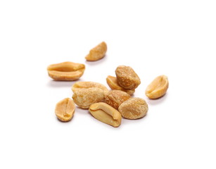 Salted and marinated peanut pile isolated on white background