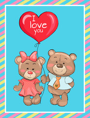 Happy Valentines Day Poster Couple of Teddy Family