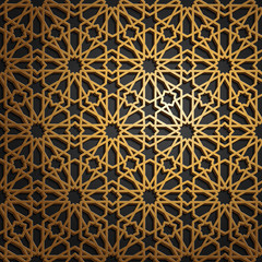 Set of islamic oriental patterns, Seamless arabic geometric ornament collection. Vector traditional muslim background. east culture, indian heritage, arabesque, persian motif, 3D. Ramadan kareem. Gold