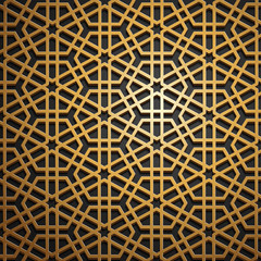 Set of islamic oriental patterns, Seamless arabic geometric ornament collection. Vector traditional muslim background. east culture, indian heritage, arabesque, persian motif, 3D. Ramadan kareem. Gold