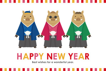 年賀状2019　イノシシ3兄弟