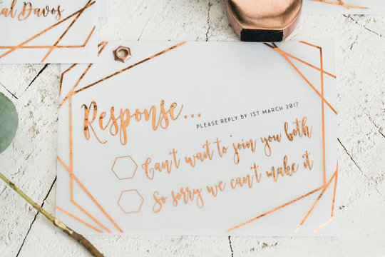 Copper hand written wedding invitations