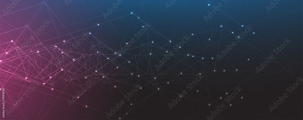 Poster Neural network concept. Connected cells with links. High technology process. Abstract background