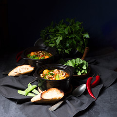 strips of pork  with sugar peas and other vegetables