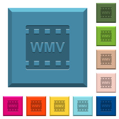 WMV movie format engraved icons on edged square buttons