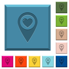 Favorite GPS map location engraved icons on edged square buttons