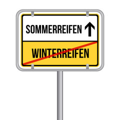 Sommerreifen statt Winterreifen Schild - Reifen wechseln -  Isoliert Vektor Eps10.