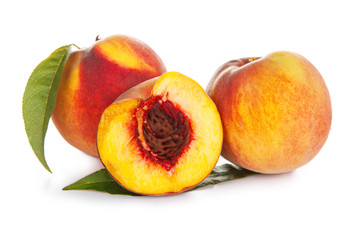 Fototapeta na wymiar Peach. Fruit with slice isolated on white background