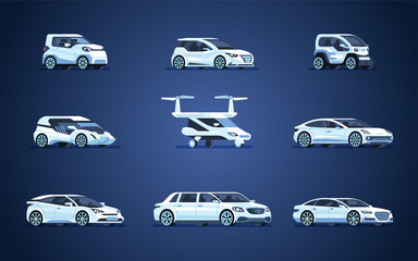 Set of self-driving cars. Driverless vehicle