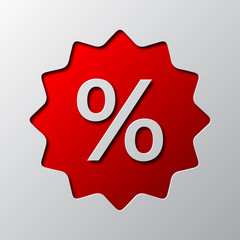 Paper art of the red percent sign. Vector illustration.