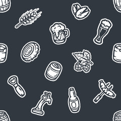Hand drawn seamless pattern with beer stuff.